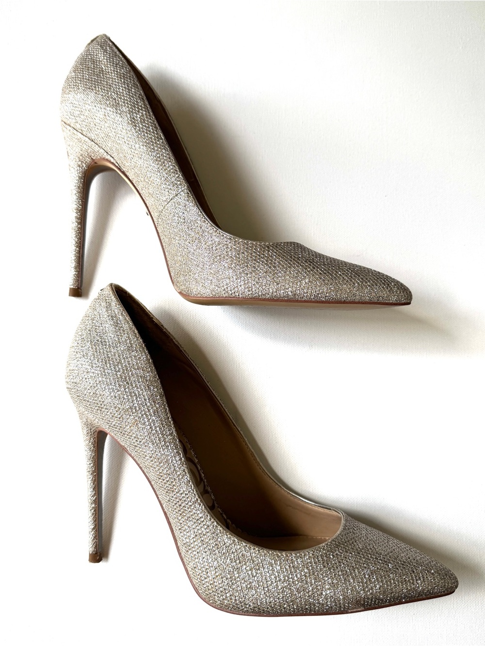 Sam Edelman Glitter Pointed Toe Stiletto Pumps - Champagne